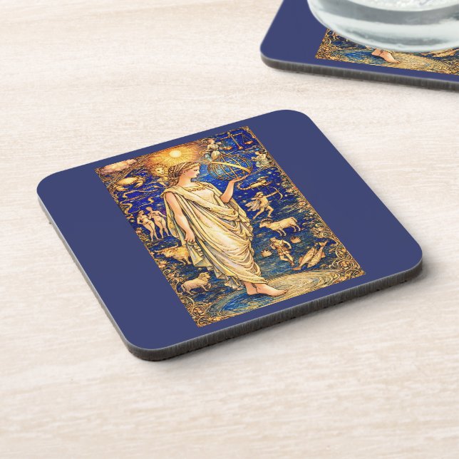 Art Nouveau Zodiac Goddess Celestial Illustration  Beverage Coaster (Left Side)