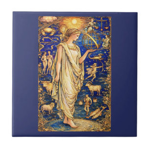 Art Nouveau Zodiac Goddess Celestial Illustration Ceramic Tile
