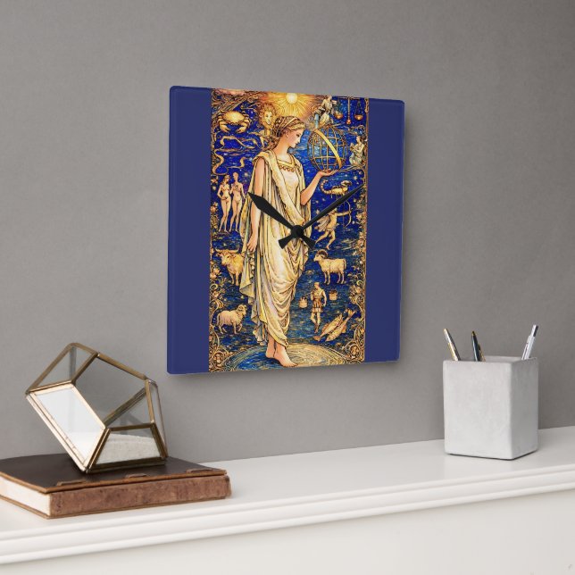Art Nouveau Zodiac Goddess Celestial Illustration  Square Wall Clock (Office)