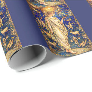 Art Nouveau Zodiac Goddess Celestial Illustration Wrapping Paper