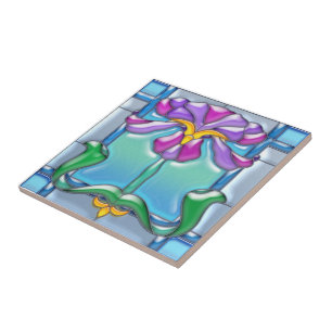 Art Noveau Iris Stained Glass Ceramic Tile