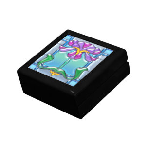 Art Noveau Iris Stained Glass Keepsake Box