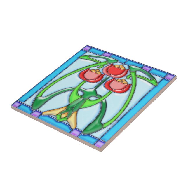 Art Noveau Tulips Stained Glass Ceramic Tile (Side)