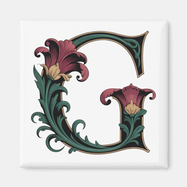 Art Nuevo Red and Green Letter G Magnet (Front)