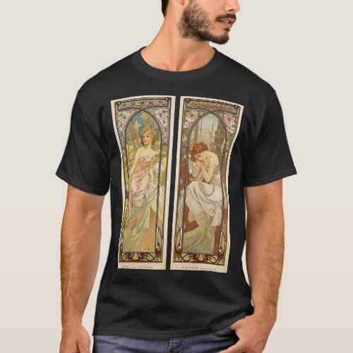 Art Nuevo Women Morning Awakening Alphonse Mucha T_Shirt