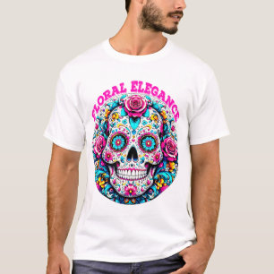 Art of a Sugar Skull with Floral ElegancePatterns  T-Shirt