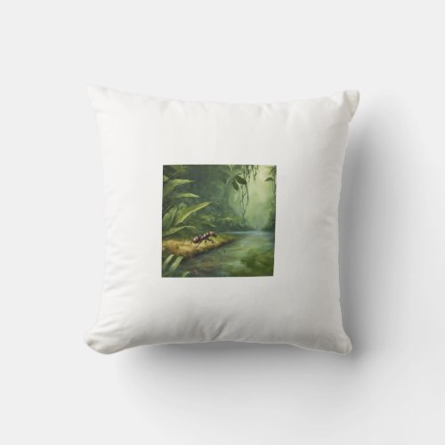 Art of an ant on riverside in jungle pillows