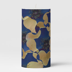 Art of beige and blue color floral/flower pattern pillar candle
