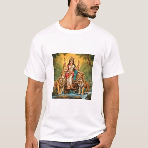 Art of durga mata with lions T_shirts