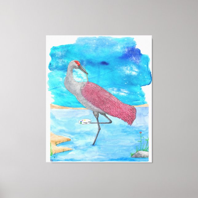 Art Of Life Series Artist Crane | Funny Flamingo Canvas Print (Front)