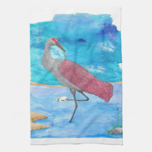 Art Of Life Series Artist Crane Funny Flamingo Kitchen Towel