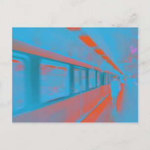 Art of Parisian woman at subway in blue orange Postcard