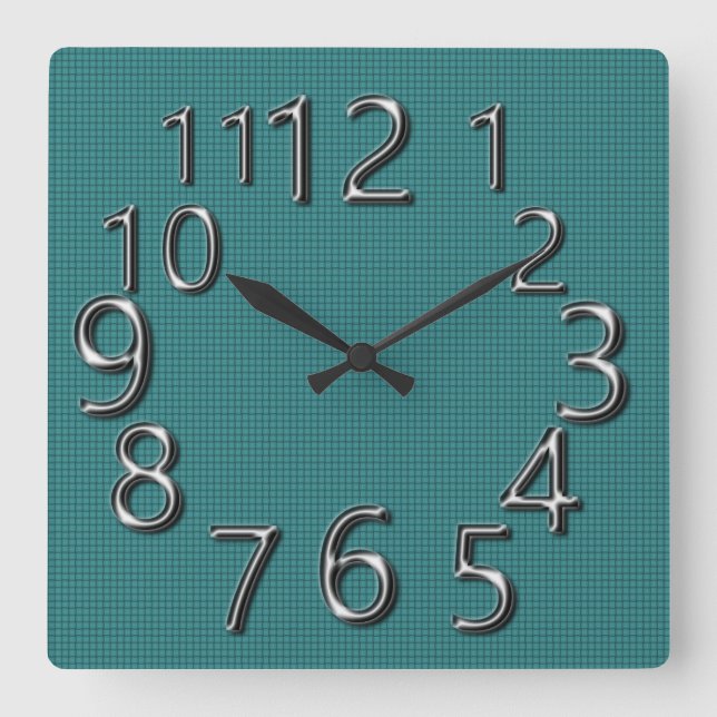 Art-Of-Time-Summer-Teal-Check-Silver Square Wall Clock (Front)