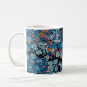 Art oil painting, cherry blossom flower, abstract, coffee mug