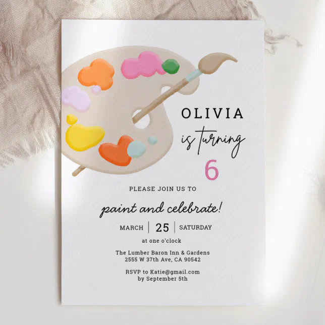 Art Paint Birthday Party Girl Invitation | Zazzle