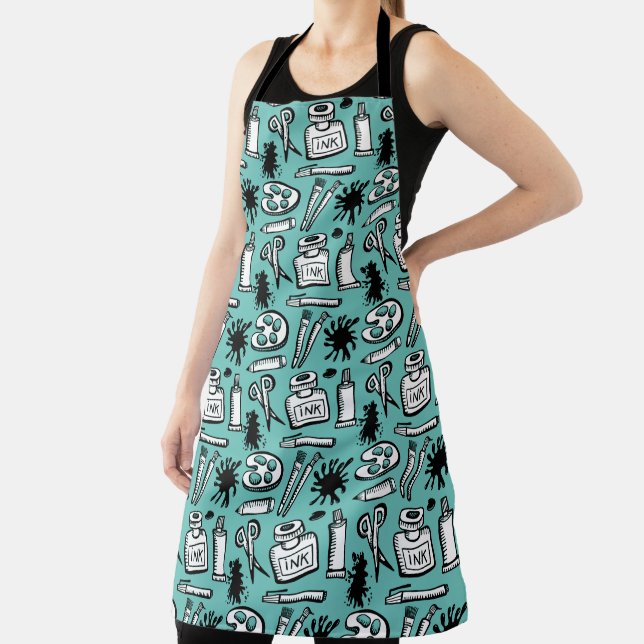 Art Paint Brushes and Objects Pattern Artist Apron (Insitu)