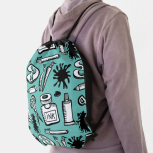 Art Paint Brushes and Objects Pattern Drawstring Bag