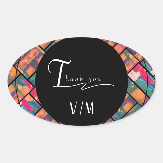 Art Paint Colorful Modern Abstract Thank You Oval Sticker (Front)