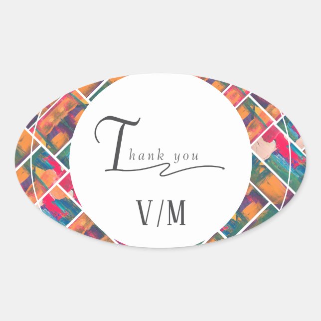 Art Paint Colorful Modern Abstract Thank You Oval Sticker (Front)