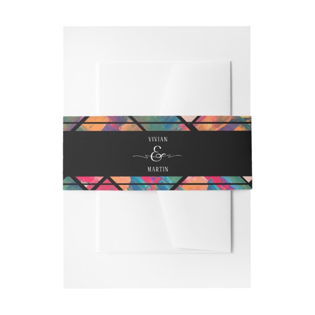 Art Paint Colorful Modern Abstract Wedding Invitation Belly Band (Front Example)