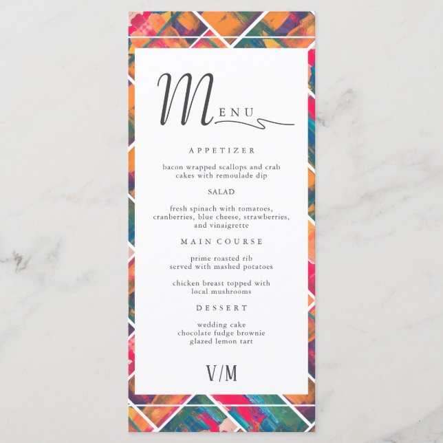 Art Paint Colorful Modern Abstract Wedding Menu (Front)