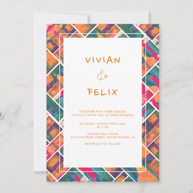 Art Paint Colors Orange Modern Abstract Wedding Invitation (Front)