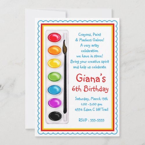 Art Paint Craft Birthday Party Invitations