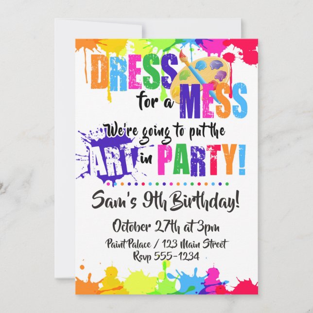 Art / Paint / Craft Birthday Party Invitations (Front)