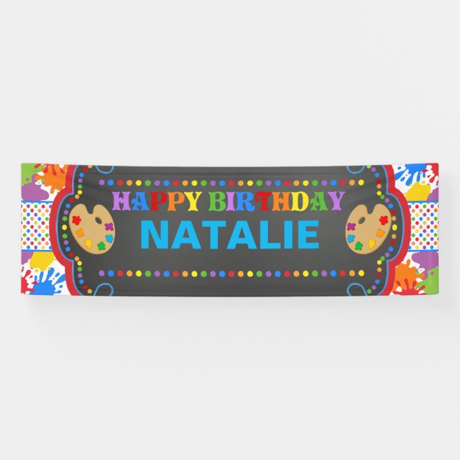 Art Paint Happy Birthday Personalized Banner (Horizontal)