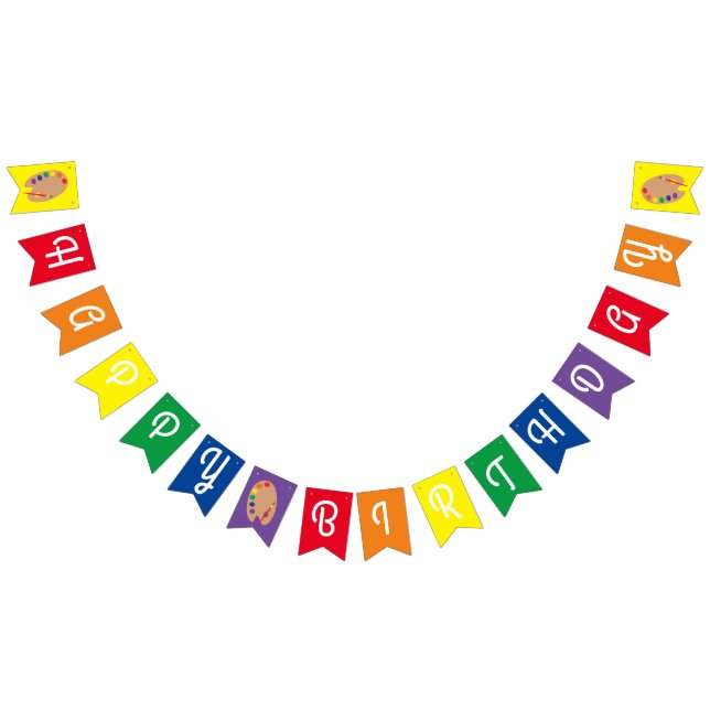Art Paint Palette Cute 1st Birthday Party Bunting Flags (All)