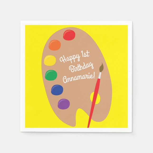 Art Paint Palette Cute 1st Birthday Party Napkins (Front)