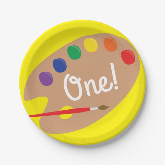 Art Paint Palette Cute 1st Birthday Party Paper Plates (Front)
