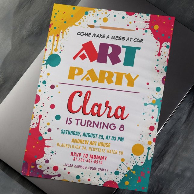 Art Paint Party | Colorful Kids Birthday Invitation (Art Paint Party  Colorful Kids Birthday Invitation)