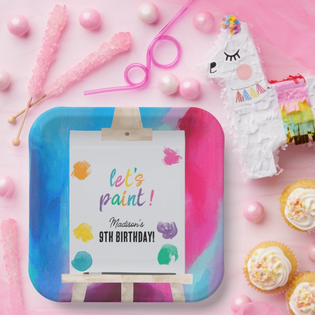Art Painting Artist Paint Birthday Theme Paper Plates (Party)