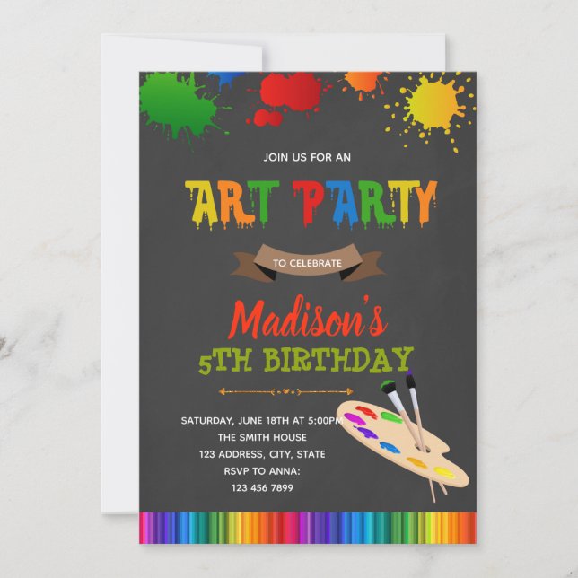 Art painting birthday party invitation (Front)