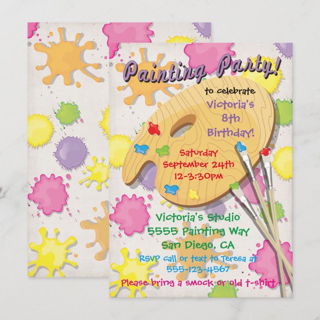 Art Painting Birthday Party Invitations (Front/Back)
