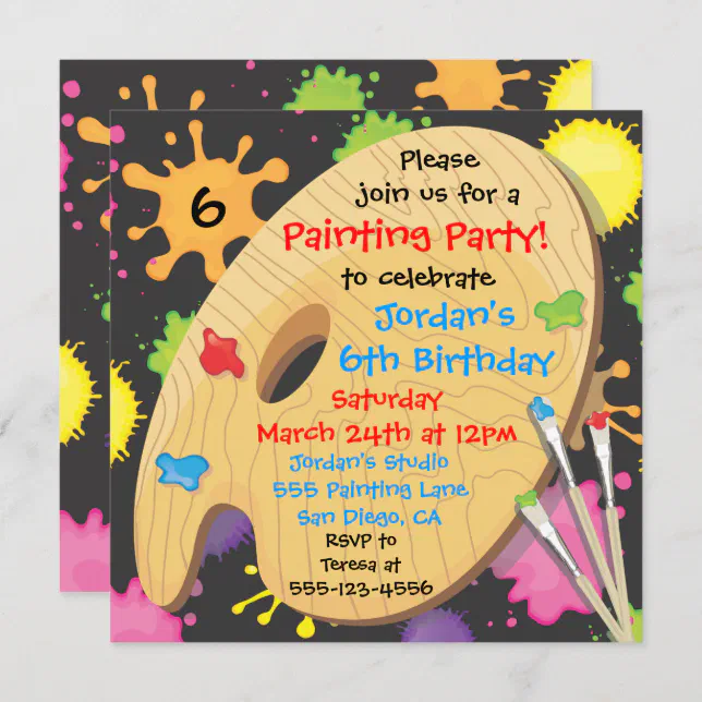 art-painting-birthday-party-invitations-on-black-zazzle
