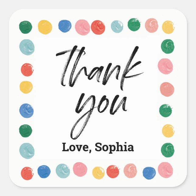 Art Painting Birthday Party Thank You Favor Square Sticker (Front)