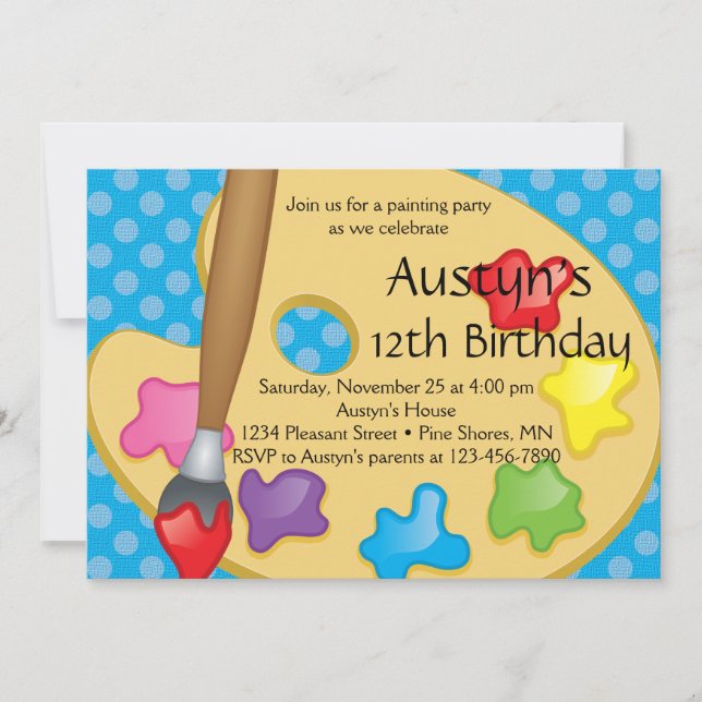 Art Painting Blue Birthday Invitations (Front)