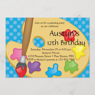 Art Painting Blue Birthday Invitations