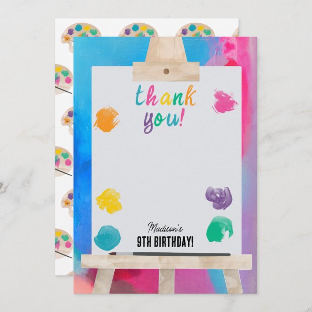 Art Painting Craft Artist Paint Birthday Theme Thank You Card (Front/Back)