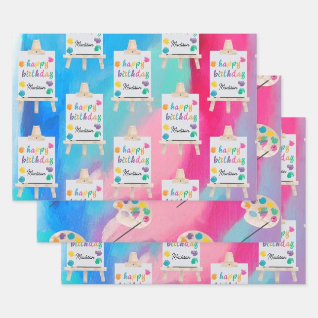 Art Painting Craft Artist Paint Birthday Theme Wrapping Paper Sheets (Set)