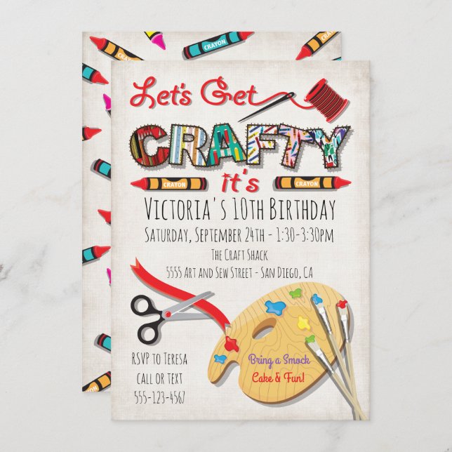 Art Painting Craft Birthday Party Invitations (Front/Back)