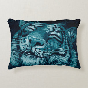 Art painting Fine art Oil color cute tiger in dark Accent Pillow
