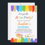 Art Painting Party Kid Birthday Invitation<br><div class="desc">Cute birthday invitation in style. 
Theme: Art Jamming Painting Party.
Occasion: Birthday.
Style: Cute,  Cheerful,  Fun,  Elegant.
Colours: Bright Rainbow Color,  Gold,  White.
Graphics: Rainbow Watercolour Brushes,  Gold Glitter.</div>