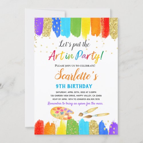 Art Painting Party Kid Birthday Invitation