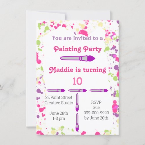 Art Painting Party Pink and Purple Invitation