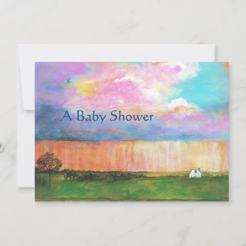 Art Painting Rainstorm Tiny Farm House Baby Shower Invitation
