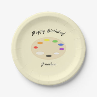 Art Palette Personalized Birthday Cream Paper Plates