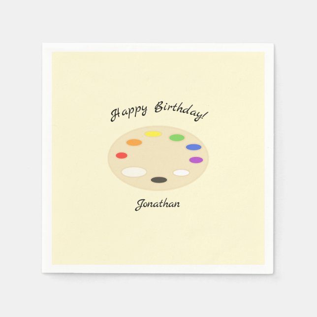 Art Palette Personalized Cream Birthday Napkins (Front)